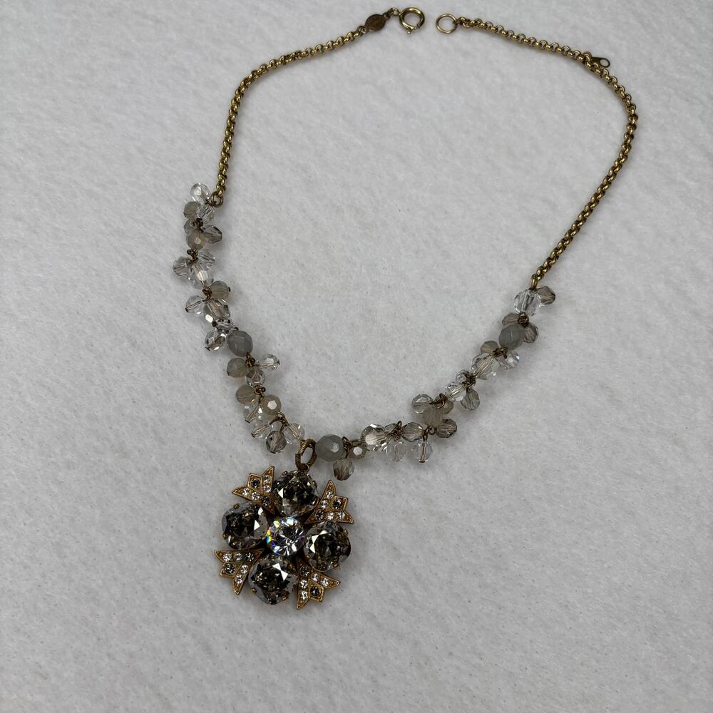 Catherine Popesco France Crystal Flower Statement Necklace Gold Tone Vintage